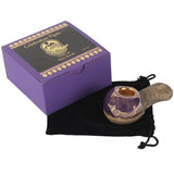 Celebration Pipes Lavastoneware Pipe with unique spoon design on black pouch and purple box