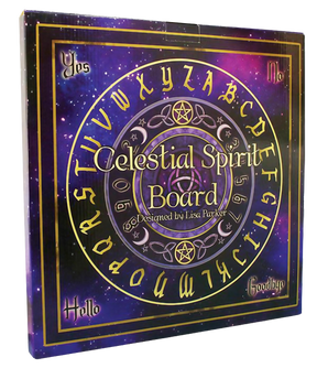 Lisa Parker Celestial Spirit Ouija Board, 14.5" Wood with Gold & Purple Design, Front View