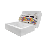 Fantasy Ceramic Novelty Pipe in Hippie Van Design with Colorful Patterns, Angled View in Box