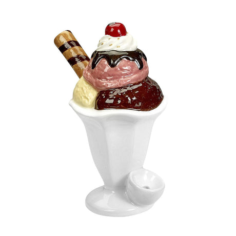 Ceramic Ice Cream Sundae Pipe, 6.75" tall, portable design with a deep bowl, front view on white background
