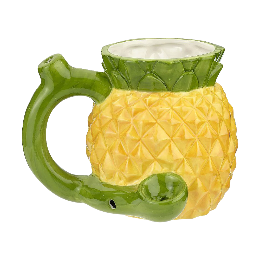 Ceramic Pineapple Pipe Mug with detailed texture, front view on seamless white background