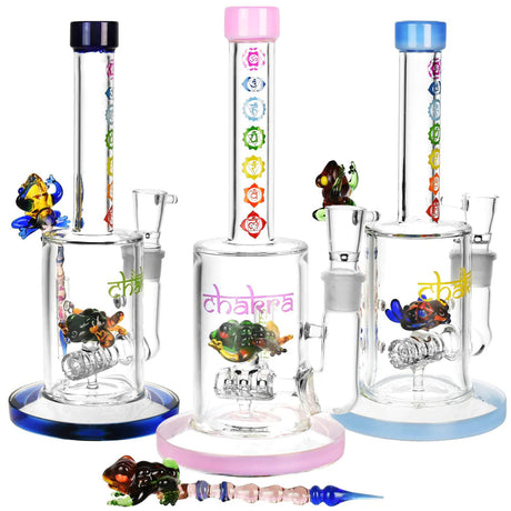 Chakra Frog Water Pipes with Stir Tools in various colors, 90-degree joint, thick borosilicate glass