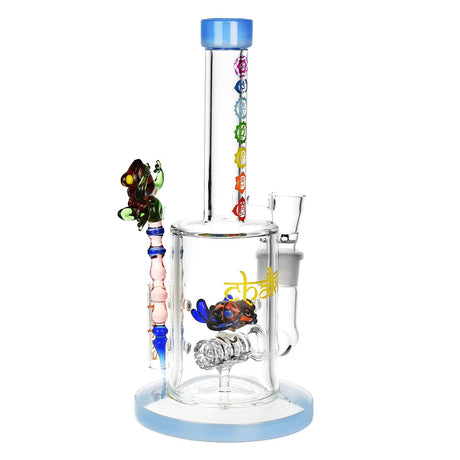 Chakra Frog Water Pipe with Stir Tool, 90 Degree Joint, Thick Borosilicate Glass, Front View