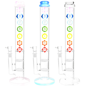 Chakra Straight Tube Water Pipe with Honeycomb Percolator and Colorful Chakra Symbols