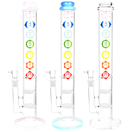 Chakra Straight Tube Water Pipe with Honeycomb Percolator and Colorful Chakra Symbols