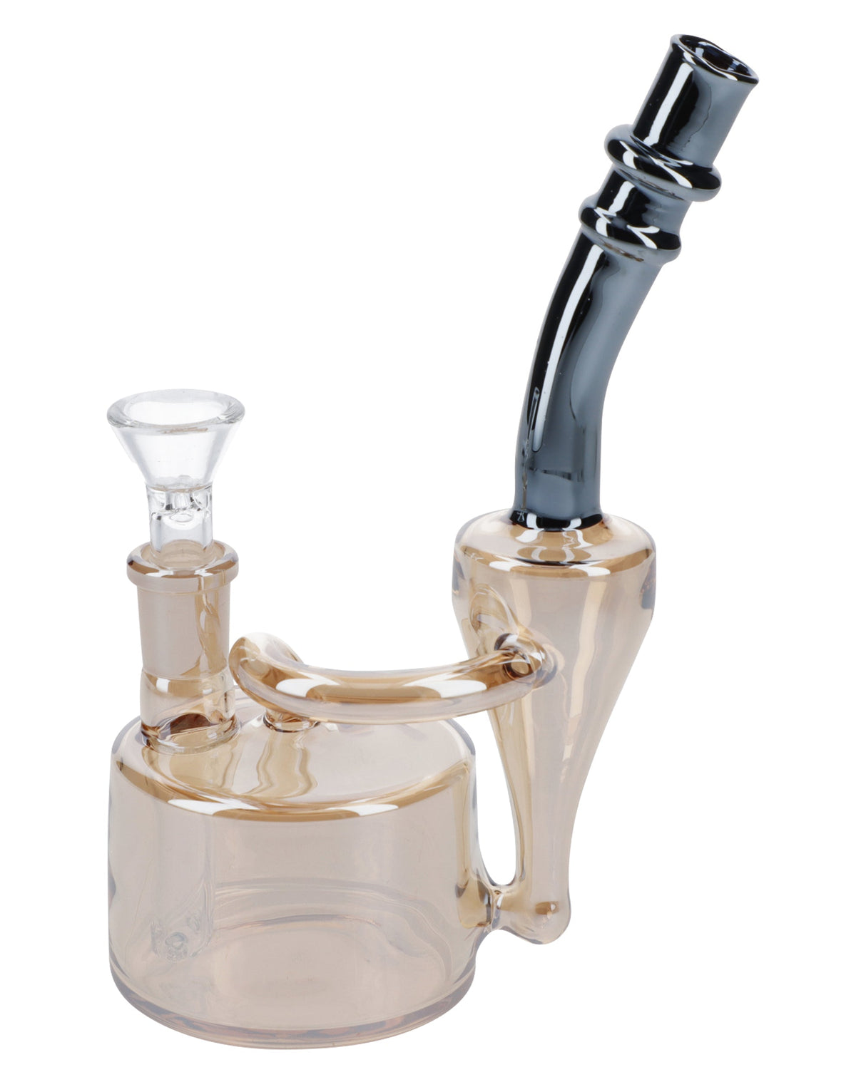 Champagne Gold Electronic Painting Bubbler, 6" Compact Size, 90 Degree Joint, Glass on Glass