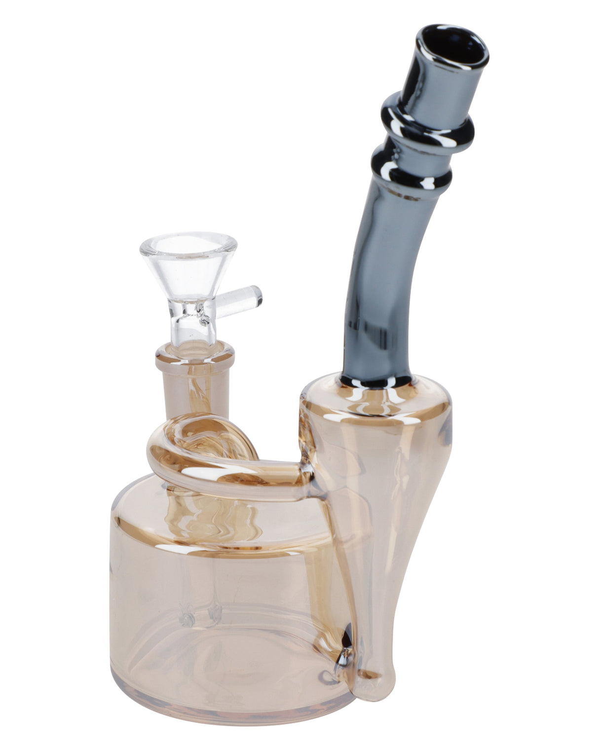 Champagne Gold Electronic Painting Bubbler, 6" Compact Size, 90 Degree Joint, for Dry Herbs - Front View
