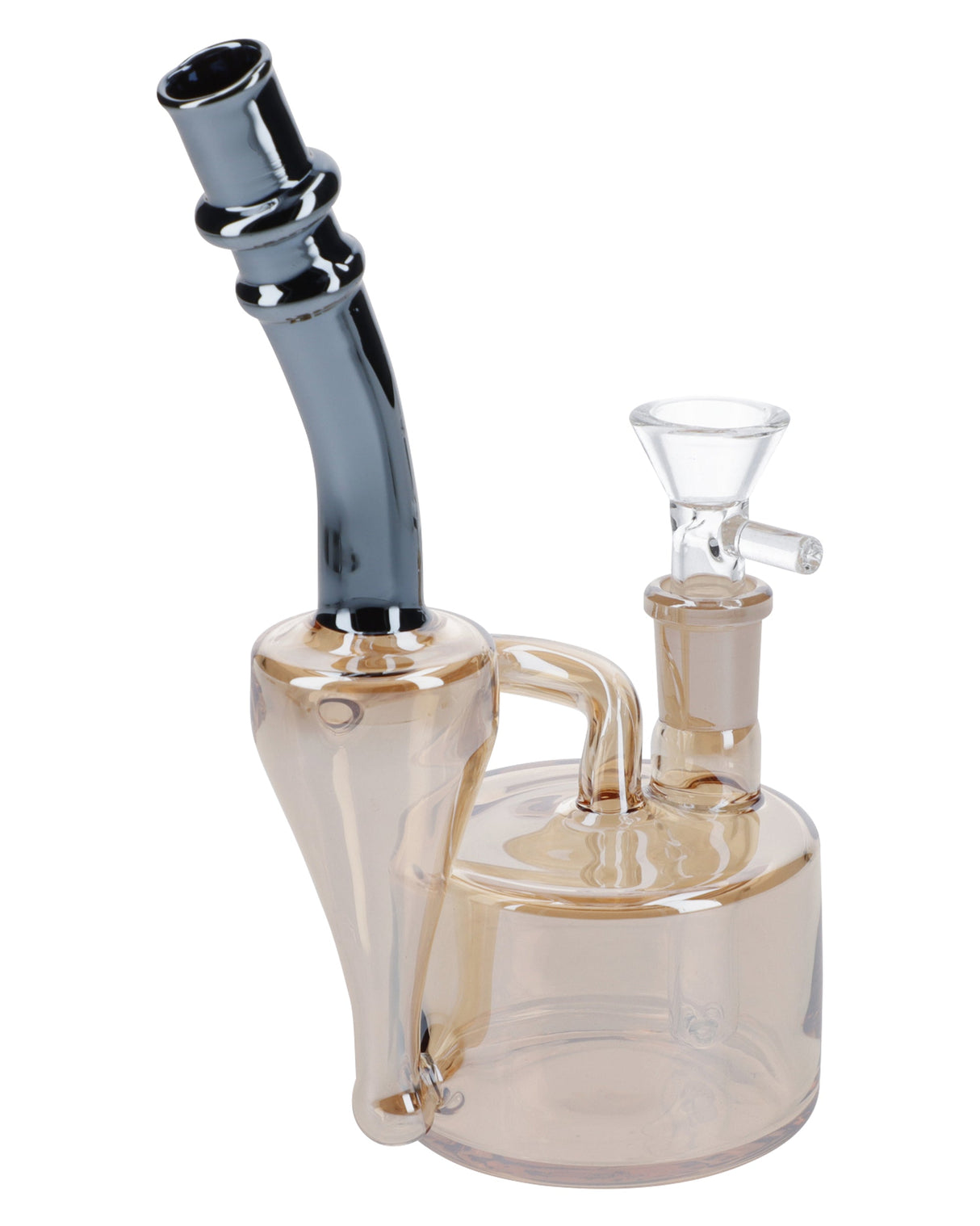 Champagne Gold Electronic Painting Bubbler, 6" size, 90-degree joint, for dry herbs, side view