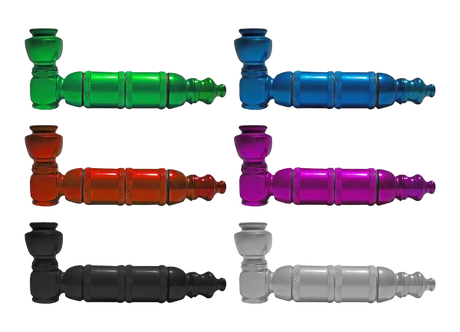 Assorted colors of Cheap Aluminum Pipes with Lids, 3.75" length, side view on white background
