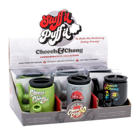 Cheech & Chong Stuff It Puff It Stash Pipe 6 Pack, ceramic mug pipes with silicone lids