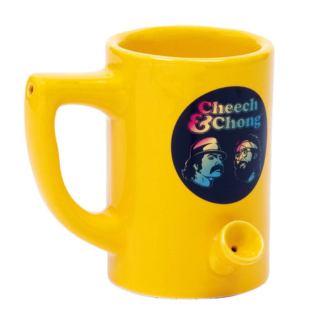 Cheech & Chong Wake & Bake Ceramic Mug Pipe in Rainbow - 10oz Yellow Side View