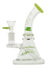 Cheech & Chong's Up In Smoke Beaker Waterpipe in Clear Glass with Green Accents, Side View