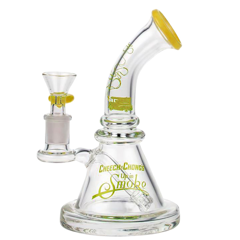 Cheech & Chong's Up In Smoke Glass Waterpipe - Clear Beaker Design with Yellow Accents