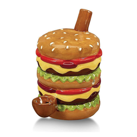Ceramic Cheeseburger Hand Pipe with Deep Bowl, Front View on White Background