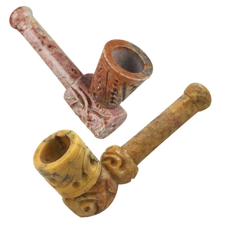 Assorted Chimney Carved Stone Pipes - 6 Pack, Compact and Portable Design