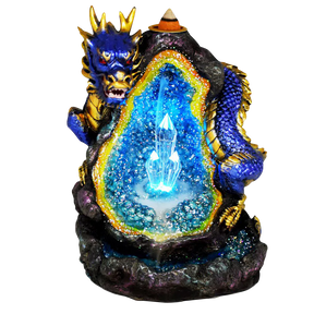 Polyresin Chinese Dragon Backflow Incense Burner with LED, Front View