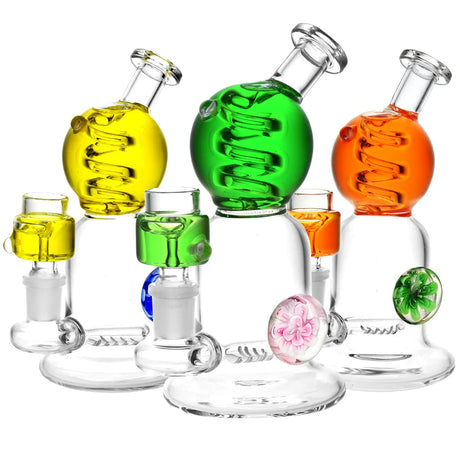 Citrus Twist Water Pipes in yellow, green, and orange with in-line percolators, front view