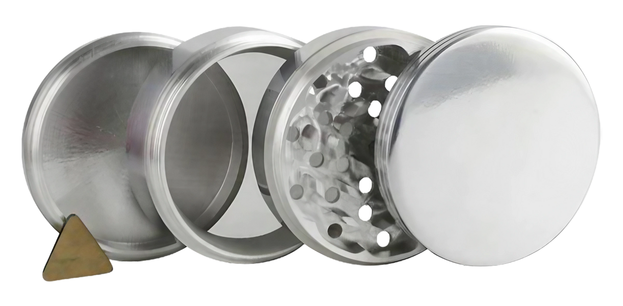 Classic 4-Piece Steel Grinder, 2" Diameter, Portable with Sharp Teeth, Exploded View