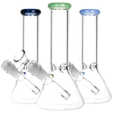 Assorted color classic 8" glass beaker water pipes with 45-degree joints, front view