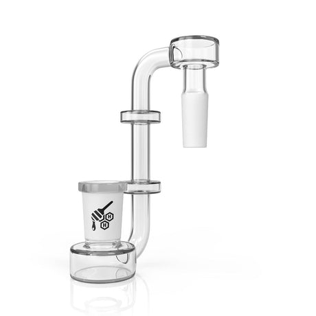 Honeybee Herb J Drop Down adapter in clear glass, side view, perfect for smoking customization