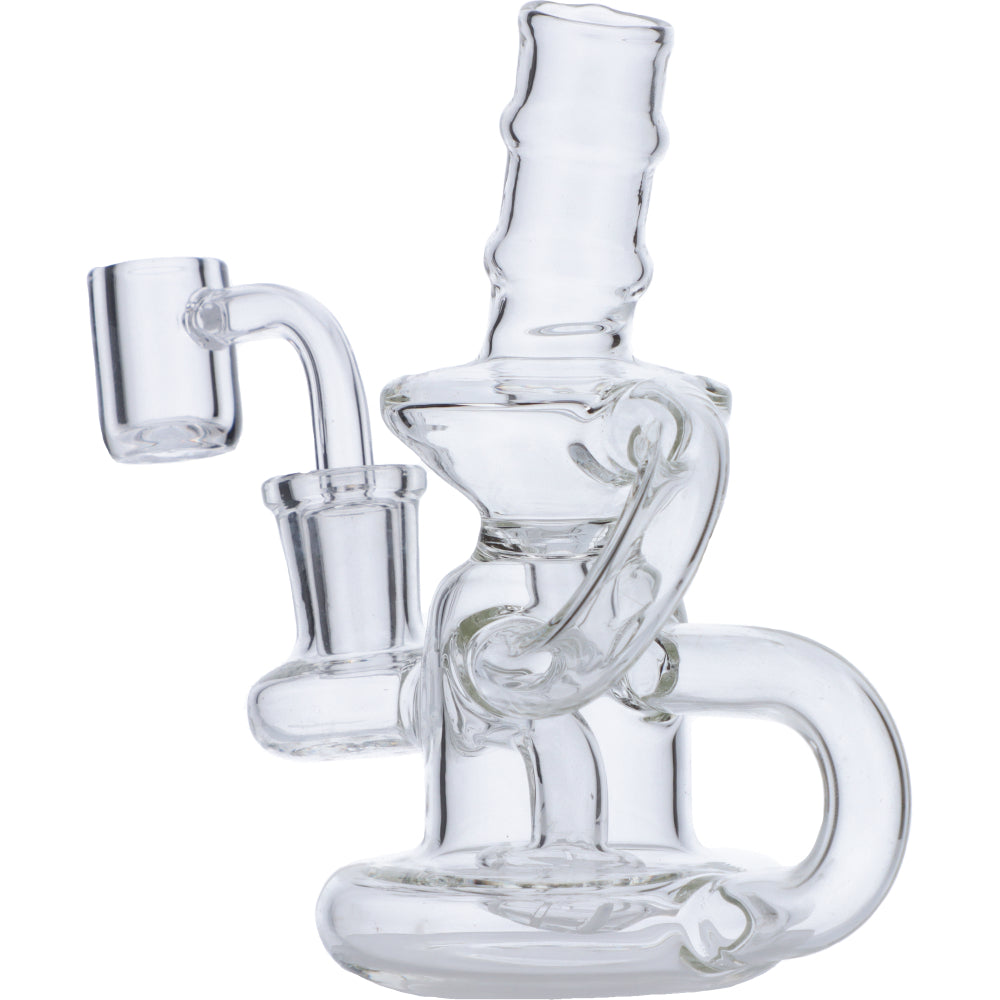 Clear Mini Recycler Water Pipe with Quartz Banger - 6in, 90 Degree Joint - Front View