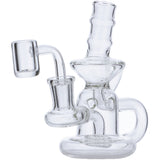 Clear Mini Recycler Water Pipe with Quartz Banger - 6in front view on seamless white background