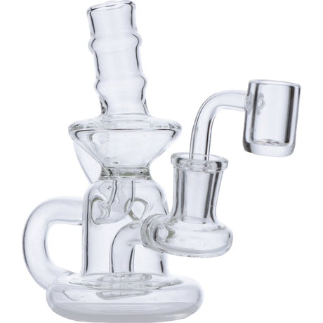 Clear Mini Recycler Water Pipe with Quartz Banger - 6in, Compact Design, 90 Degree Joint