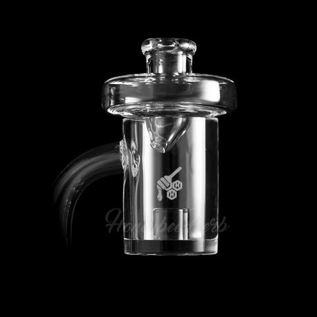 Honeybee Herb CORE REACTOR QUARTZ BANGER, 90° angle, clear quartz, side view on black