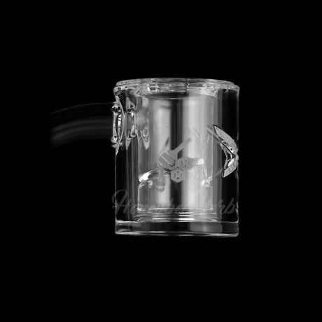 Honeybee Herb Honey Chamber Quartz Banger 90° for Dab Rigs, Clear, Front View on Black Background