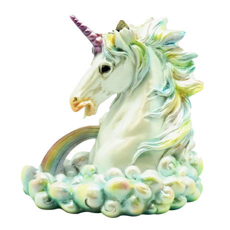 Polyresin Cloud Breathing Unicorn Incense Burner, 5.5" x 5.75" size, front view on white background