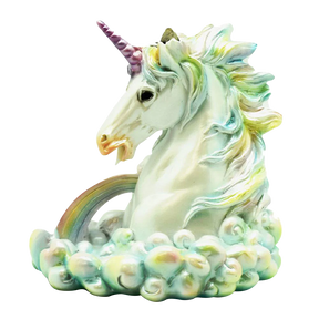 Polyresin Cloud Breathing Unicorn Incense Burner, 5.5" x 5.75" size, front view on white background