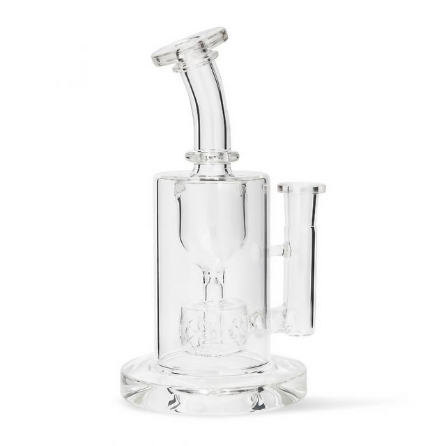 Cloud Cover Torus Recycler Bong in clear borosilicate glass, 9" with 90-degree joint, front view