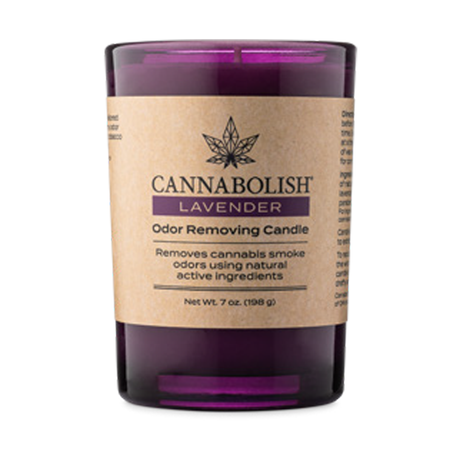 Cannabolish Lavender 7 oz Soy Candle, Front View, Eco-Friendly Odor-Eliminator