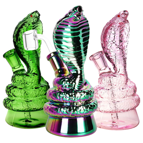 Cobra Snake Rig in various colors, 6.5" borosilicate glass, angled joint, for concentrates