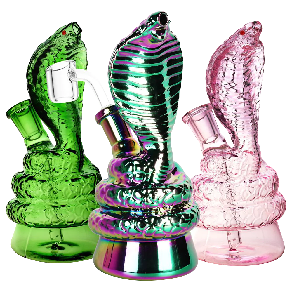 Cobra Snake Rig in various colors, 6.5" borosilicate glass, angled joint, for concentrates