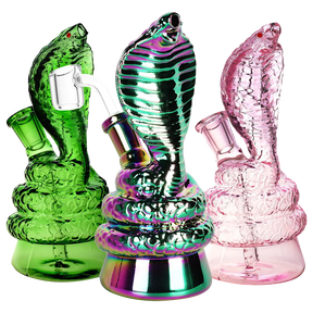 Cobra Snake Rig in various colors, 6.5" borosilicate glass, angled joint, for concentrates