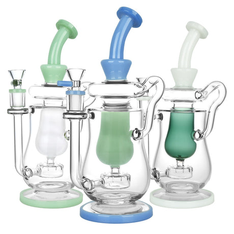 Trio of Cocktail Cup Recycler Water Pipes in Borosilicate Glass with Color Accents, Front View
