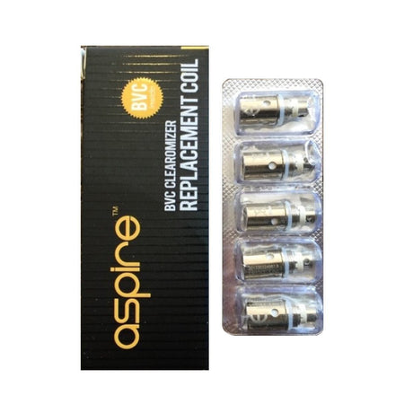 Aspire BVC Replacement Coils 5-Pack, 1.6Ω and 1.8Ω options, front view on white background