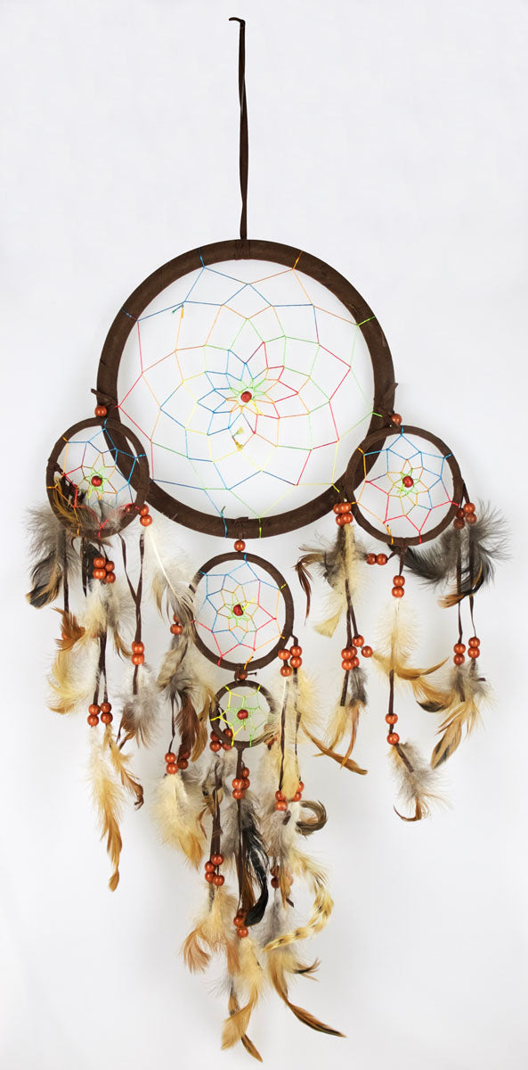 8.5" Colorful Dreamcatcher with Assorted Beads and Feathers, Front View on White Background