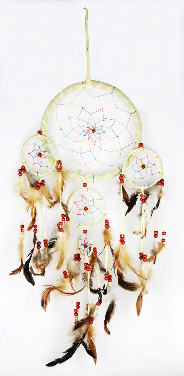 Colorful 8.5" Dreamcatcher with Assorted Beads and Feathers - Front View on White Background