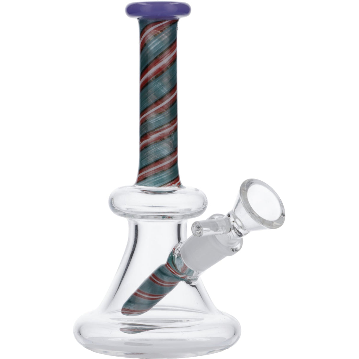 Colorful Spiral Mini Bong by Valiant Distribution, 6" Beaker Design, Front View on White Background