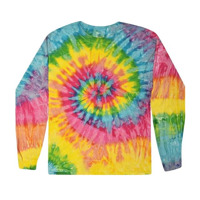 Colortone Tie-Dye Long Sleeved Shirt, vibrant unisex cotton tee in front view