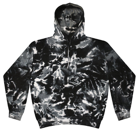 Colortone Tie-Dye Pullover Hoodie in black and white, front view on a white background