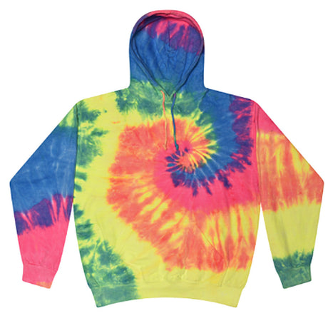 Colortone Neon Rainbow Tie-Dye Hoodie, Unisex Cotton Sweatshirt, Front View