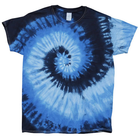 Colortone Blue Ocean Tie-Dye T-Shirt displayed on a white background, unisex cotton apparel