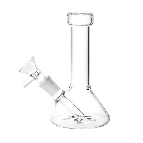 Clear Conical Beaker Mini Water Pipe 5.25" with 14mm Female Joint, Front View on White Background