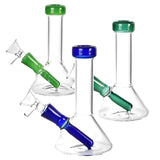 Conical Beaker Mini Water Pipes in blue, green, and clear with heavy wall glass and deep bowls