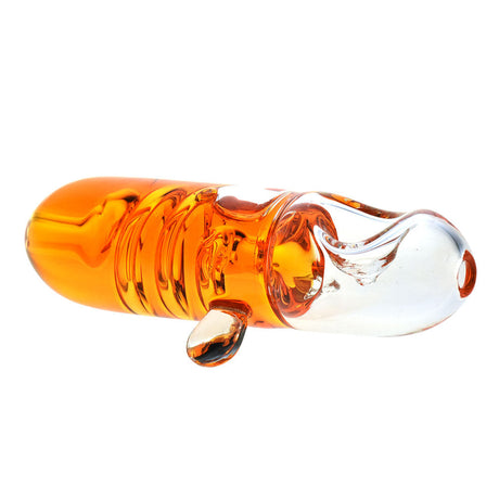 Orange Glycerin-filled Coil Hand Pipe made of Borosilicate Glass, Steamroller Design, Side View