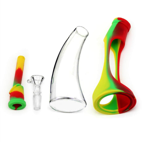 PILOT DIARY Silicone and Glass Horn Bong in Rasta Colors - Front View