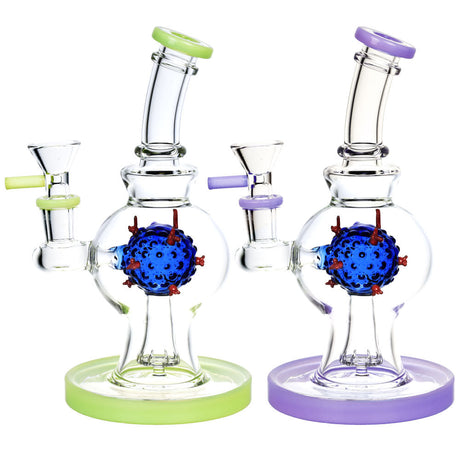 Coronavirus Perc Glass Bongs with Colorful Accents, 7.5" Height, Front View on White Background